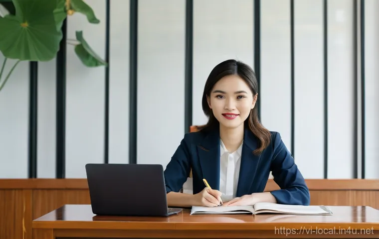지방공무원 직렬별 승진 가능성 분석 - **Prompt:** A young Vietnamese female civil servant, approximately 30-35 years old, sits at a clean,...