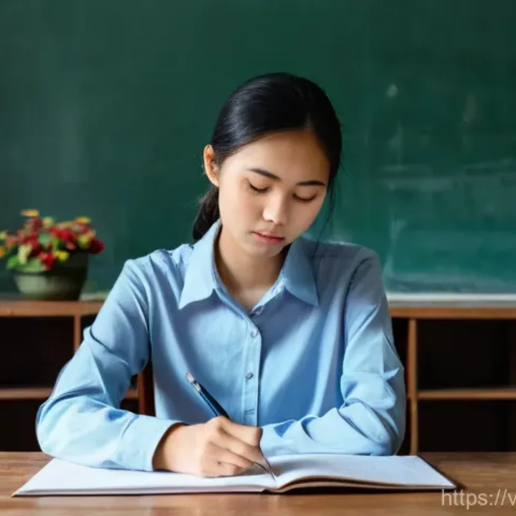 지방공무원 필기시험 꿀팁 모음 - **Image Prompt: Focused Study and Mock Exam Practice**
A determined young Vietnamese woman, aged...