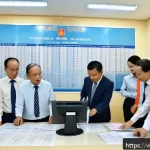 Home 19 지방공무원 연금 제도 이해하기 - A detailed and professional scene of a Vietnamese local government office, showing a diverse group o...