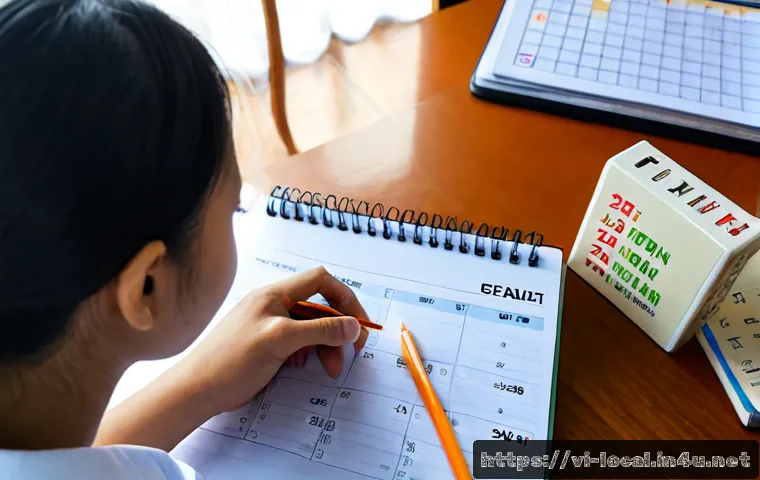 지방공무원 학습계획표 작성 예시 - Photorealistic Vietnamese civil service exam candidate creating a structured weekly study plan at a ...