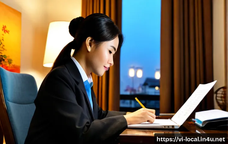 Home 17 지방공무원 재직 중 석사 과정 병행법 - Photorealistic Vietnamese public-sector employee in modest professional attire studying for a master...